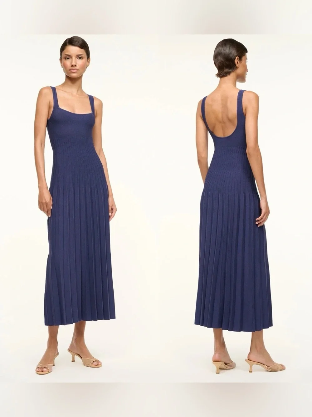 NWT Staud Ellison Pleated Dress Navy - Picture 8 of 16